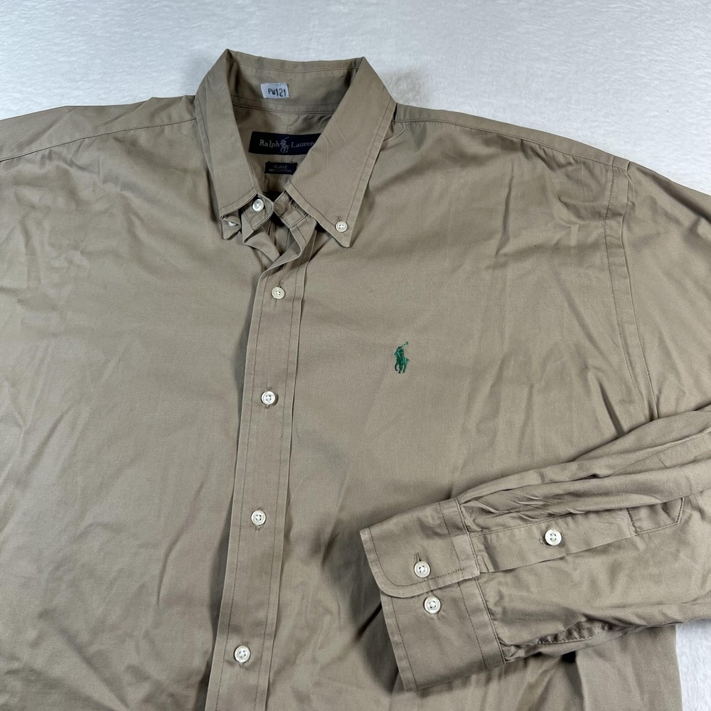 Ralph Lauren Shirt Mens XL Beige Blake Long Sleeve Button Down Pony Logo Casual
